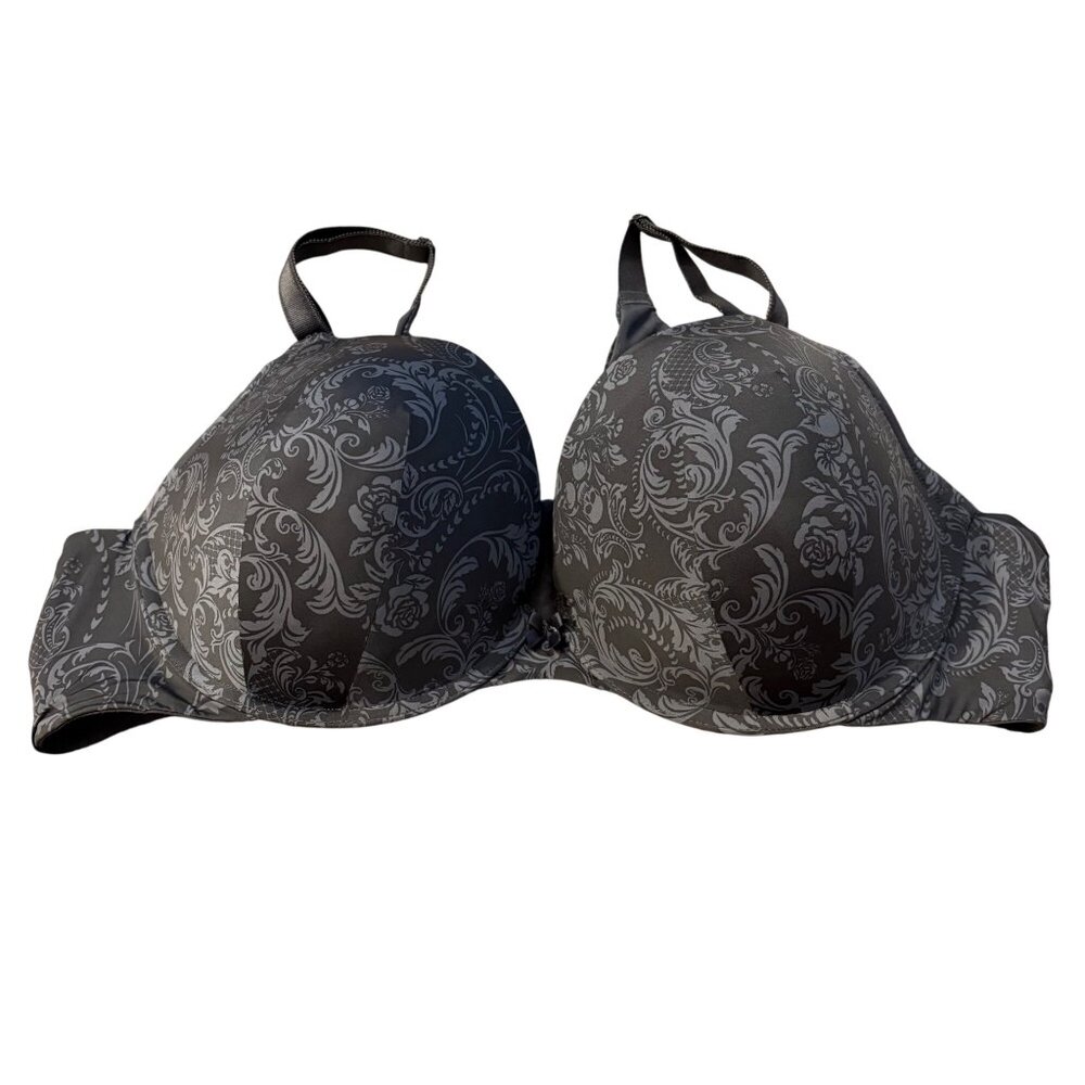 Torrid Curve Black & Gray Floral Underwire Bra 46C Adjustable Straps Padded Cups